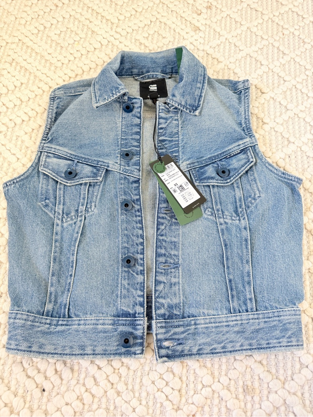 G-STAR Slim Denim Vest NWT Sun Faded Air Force Blue Denim